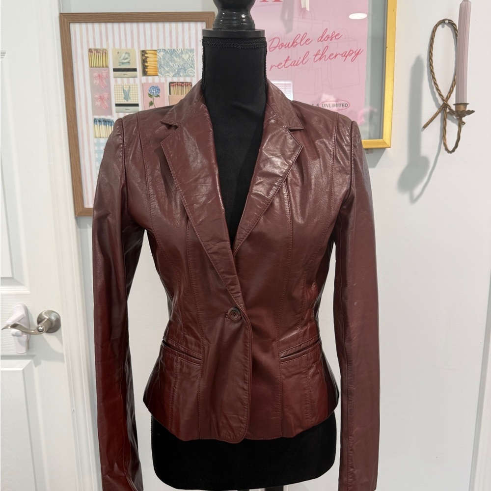 Wilson Burgundy Leather Blazer Jacket for Women - Picture 16 of 16